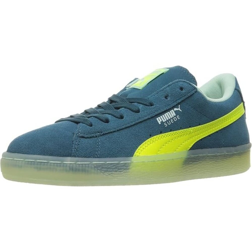 Puma Kids Size 7 Blue Coral Safety Yellow Suede LFS Iced Low Top Sneakers Shoes